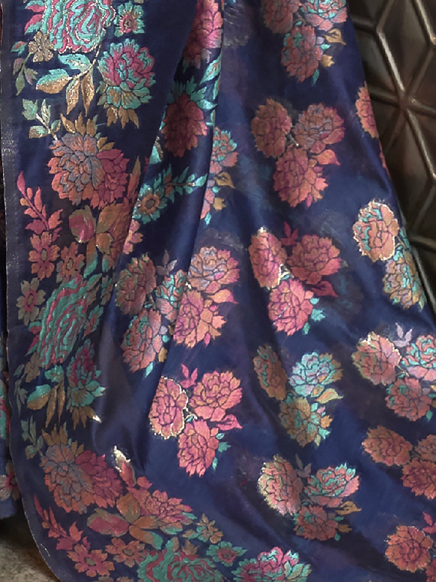 Navy Blue Banarasi Satin saree - Ressa