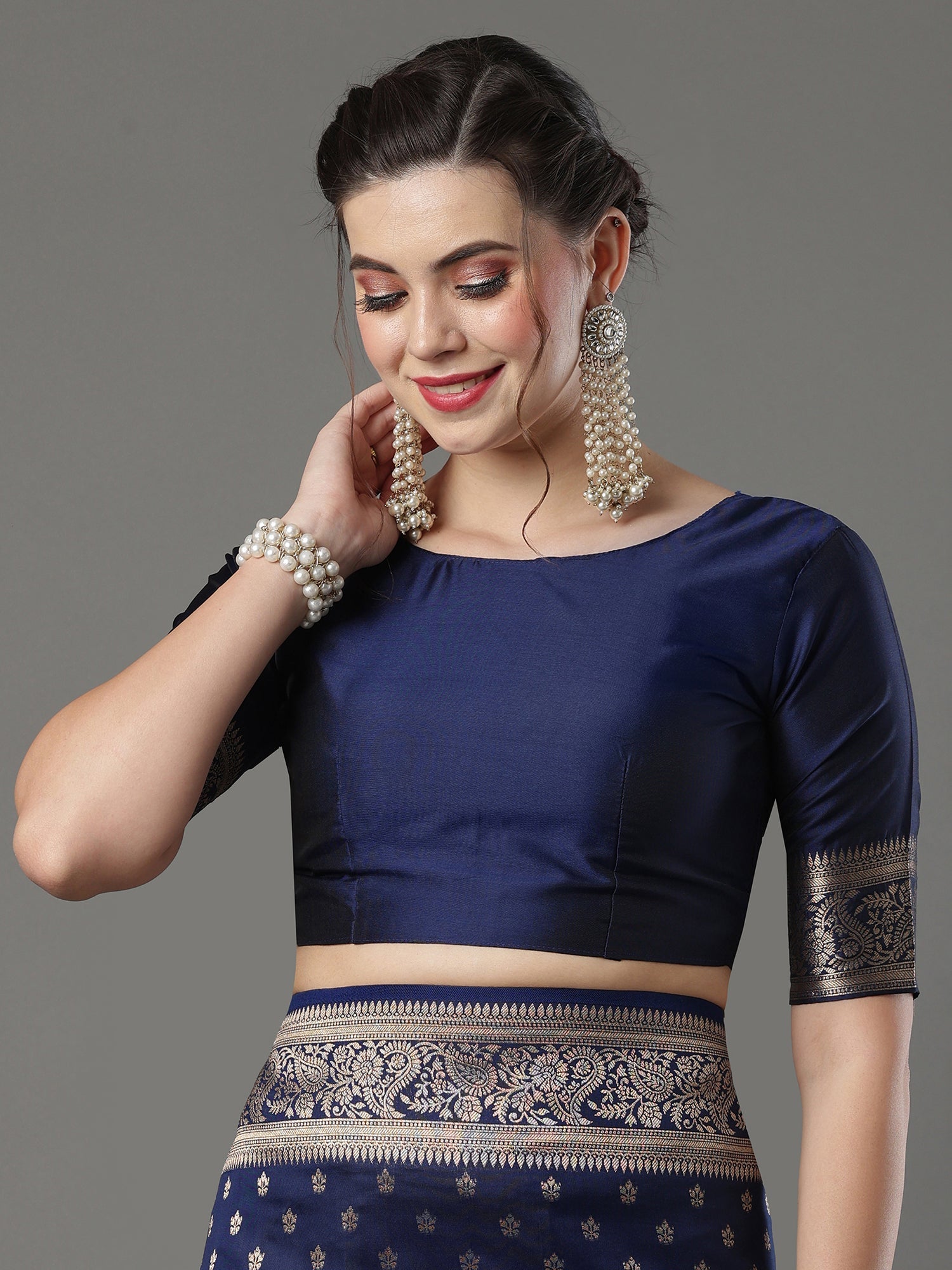 Navy Blue Banarasi Silk Saree - Ressa