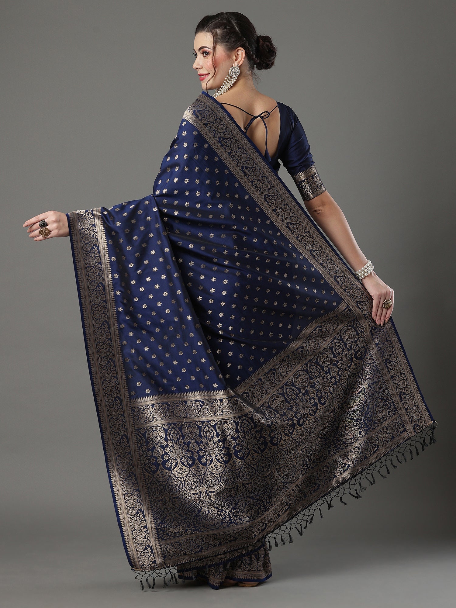 Navy Blue Banarasi Silk Saree - Ressa