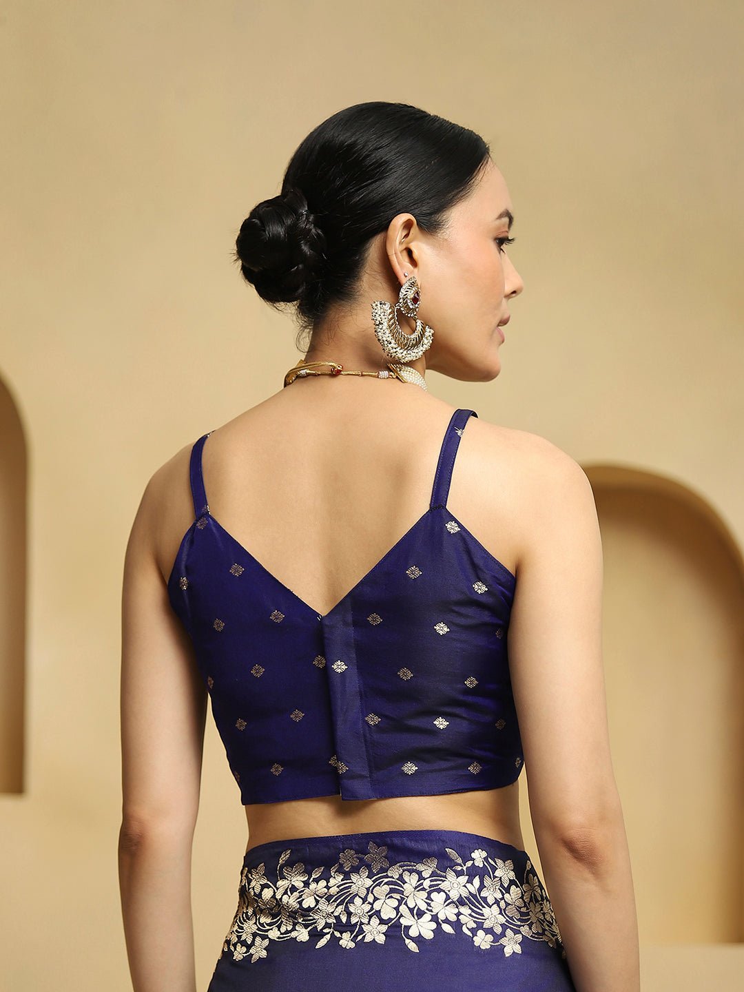 Navy Blue Banarasi Silk Saree - Ressa