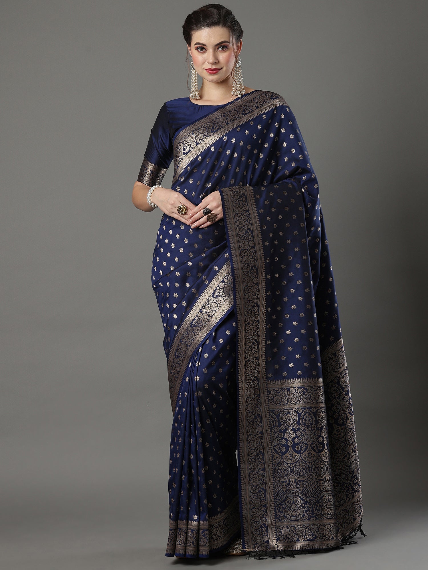 Navy Blue Banarasi Silk Saree - Ressa