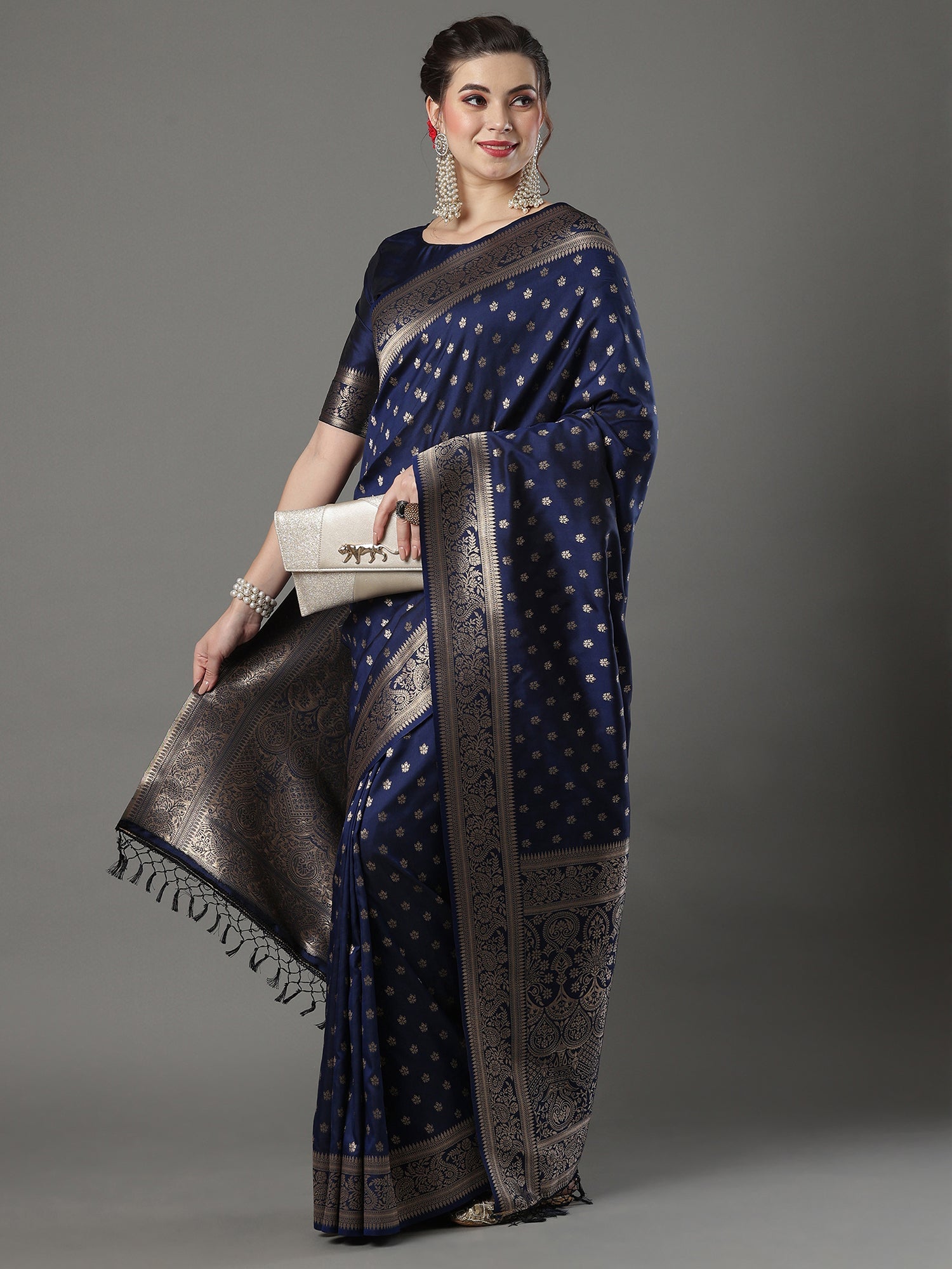 Navy Blue Banarasi Silk Saree - Ressa