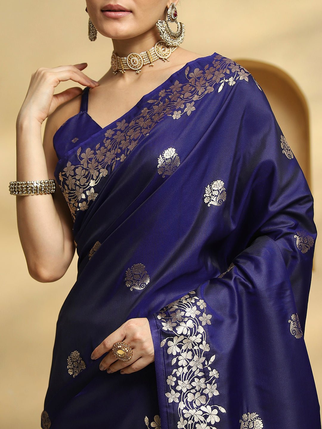 Navy Blue Banarasi Silk Saree - Ressa