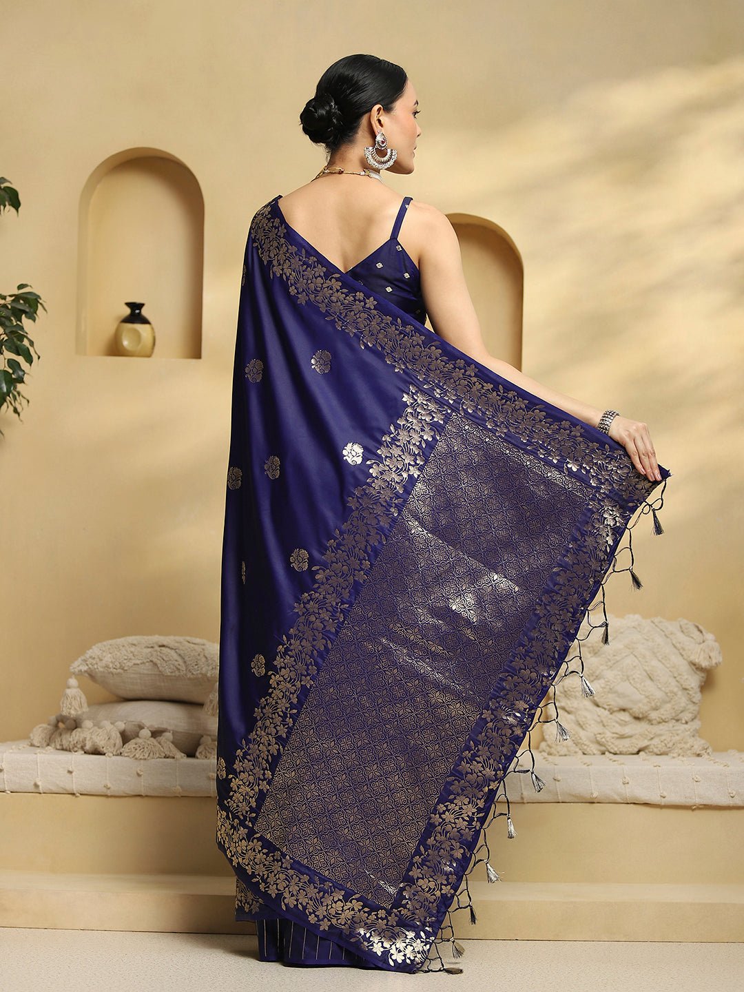 Navy Blue Banarasi Silk Saree - Ressa