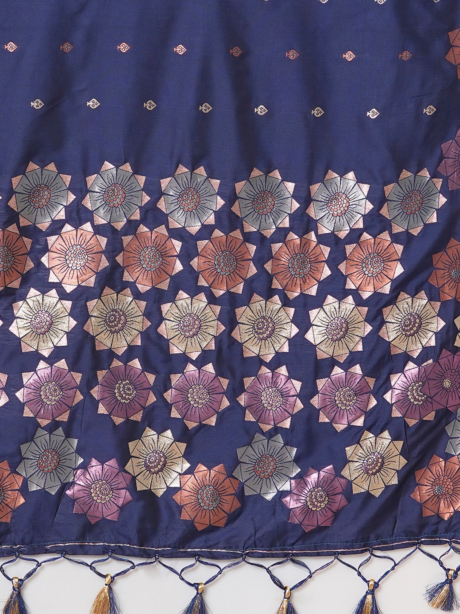 Navy Blue Banarasi Silk Saree with Multicolour Meenakari Floral Weave - Ressa