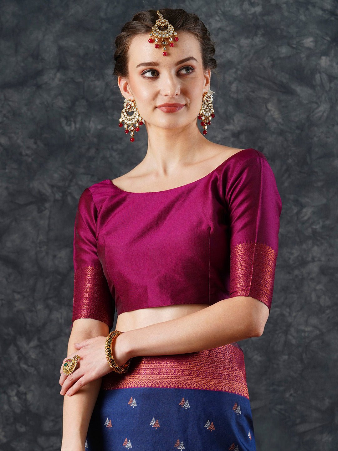 Navy Blue Banarasi Silk Saree with Zari Border - Ressa