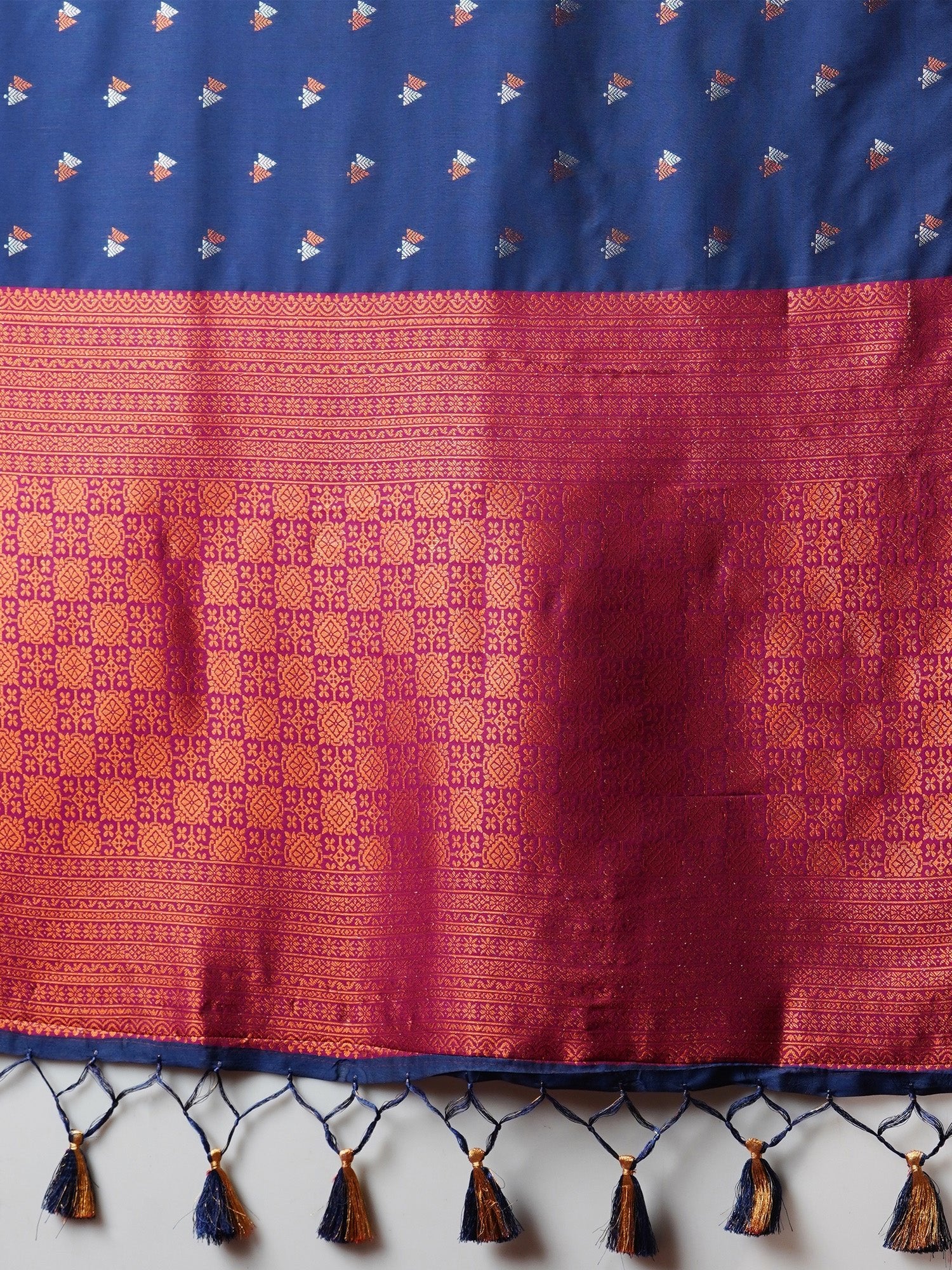 Navy Blue Banarasi Silk Saree with Zari Border - Ressa