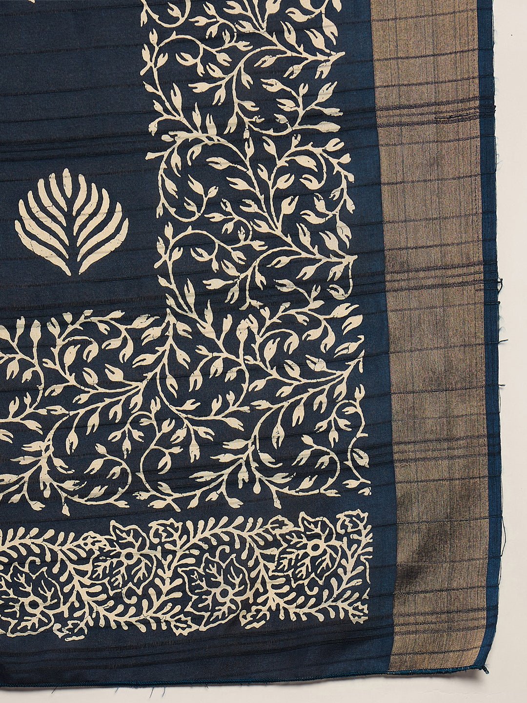 Navy Blue Batik Printed Saree - Ressa