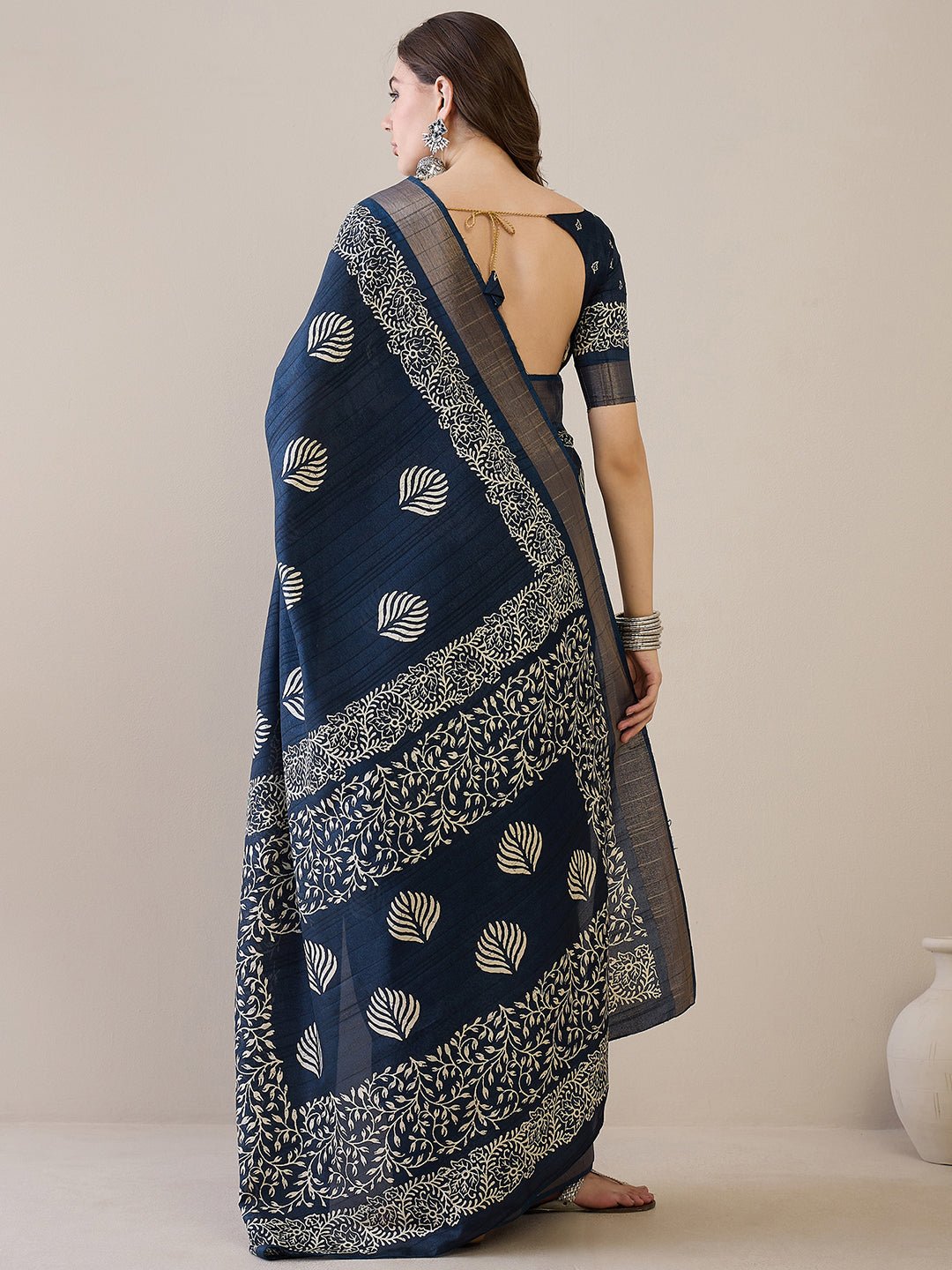 Navy Blue Batik Printed Saree - Ressa