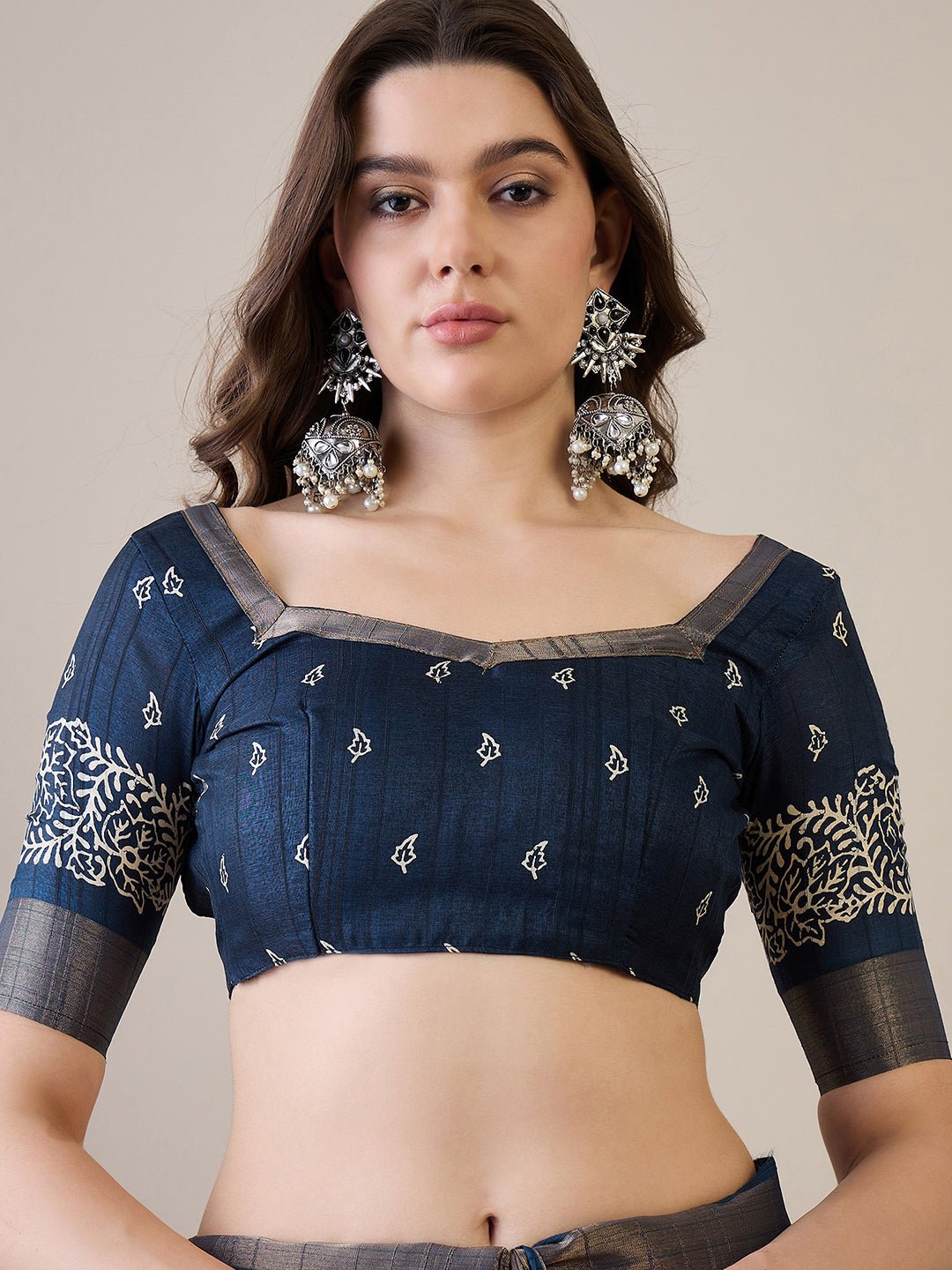 Navy Blue Batik Printed Saree - Ressa