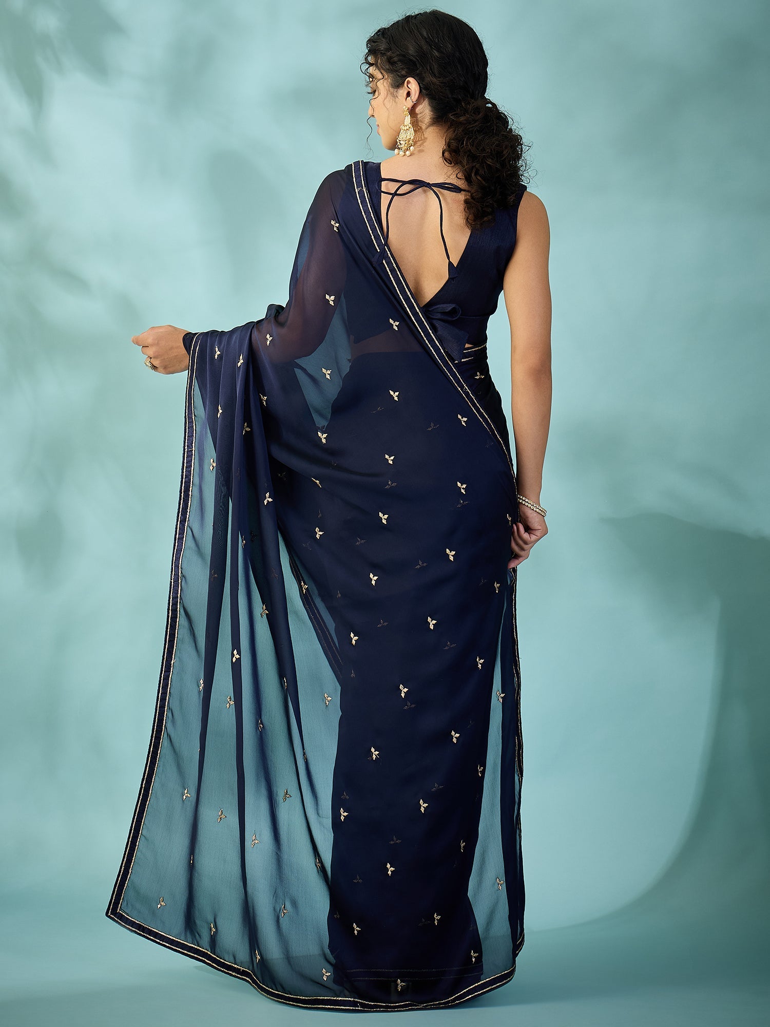Navy Blue Chiffon Saree - Ressa