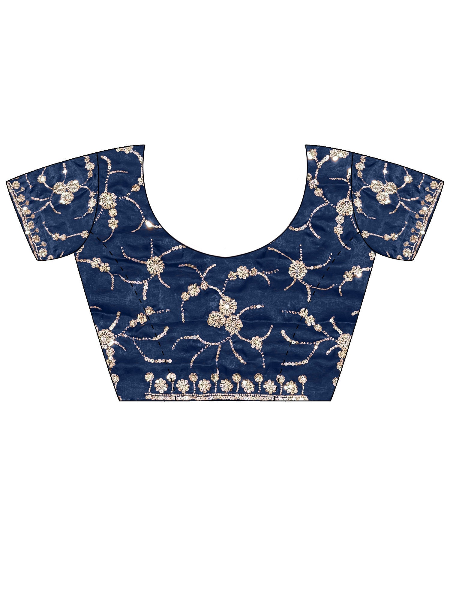 Navy Blue Embroidered Organza Saree with Cutwork Border - Ressa