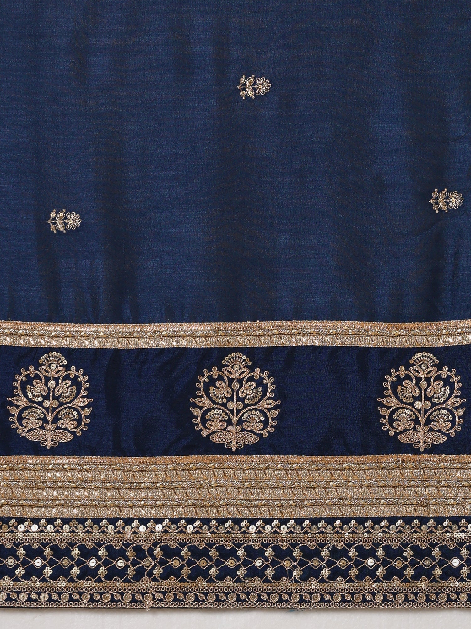 Navy Blue Embroidered Silk Saree with Zari Border | - Ressa