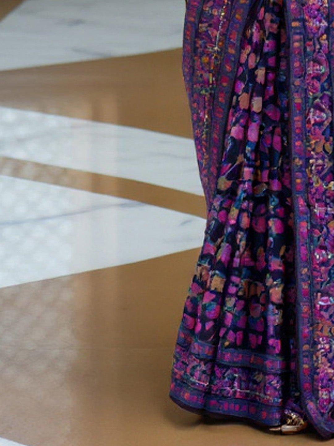Navy Blue Floral Woven Design Saree - Ressa