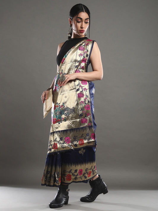 Navy Blue & Gold : Banarasi Silk Saree - Ressa