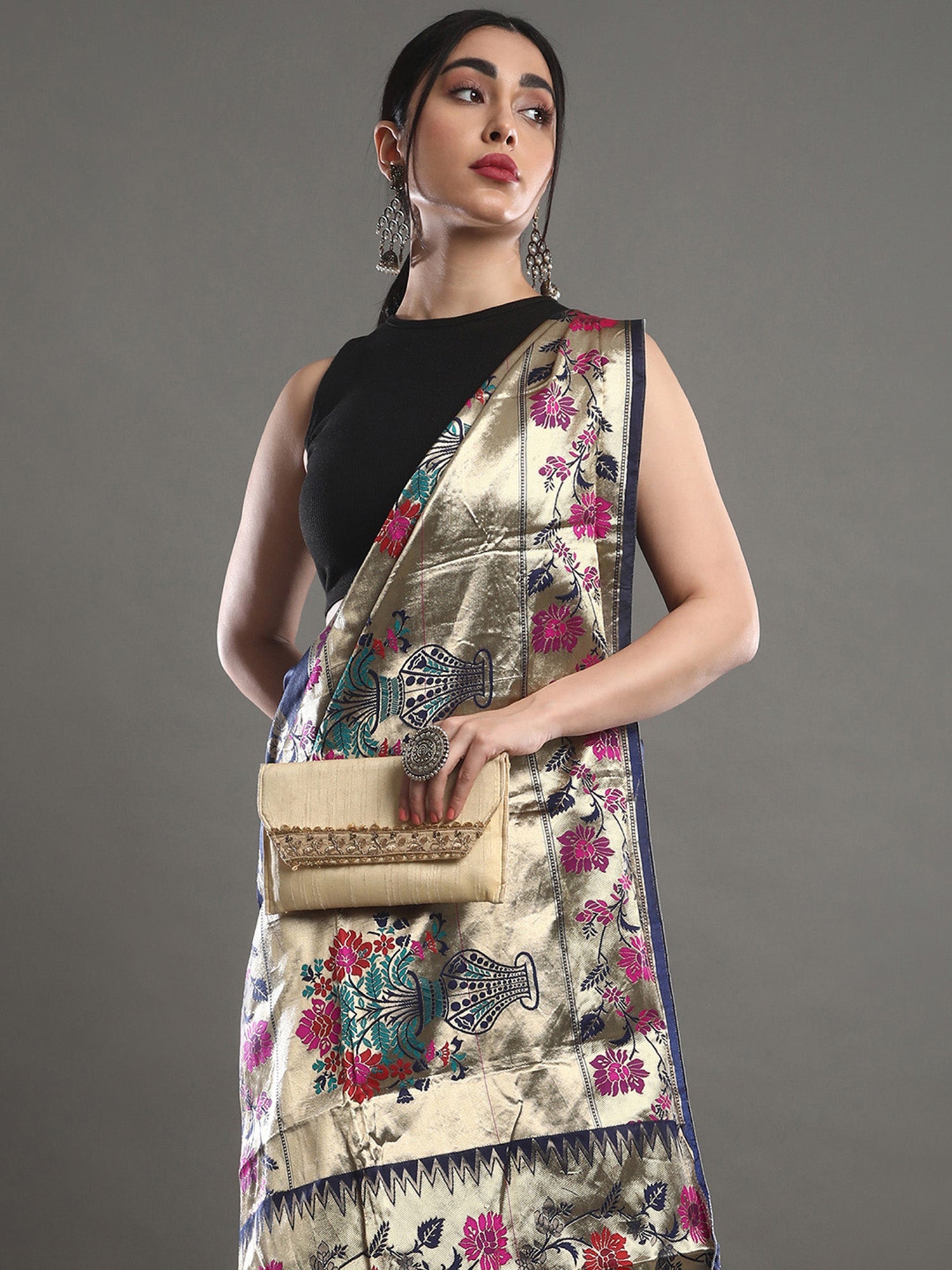 Navy Blue & Gold : Banarasi Silk Saree - Ressa