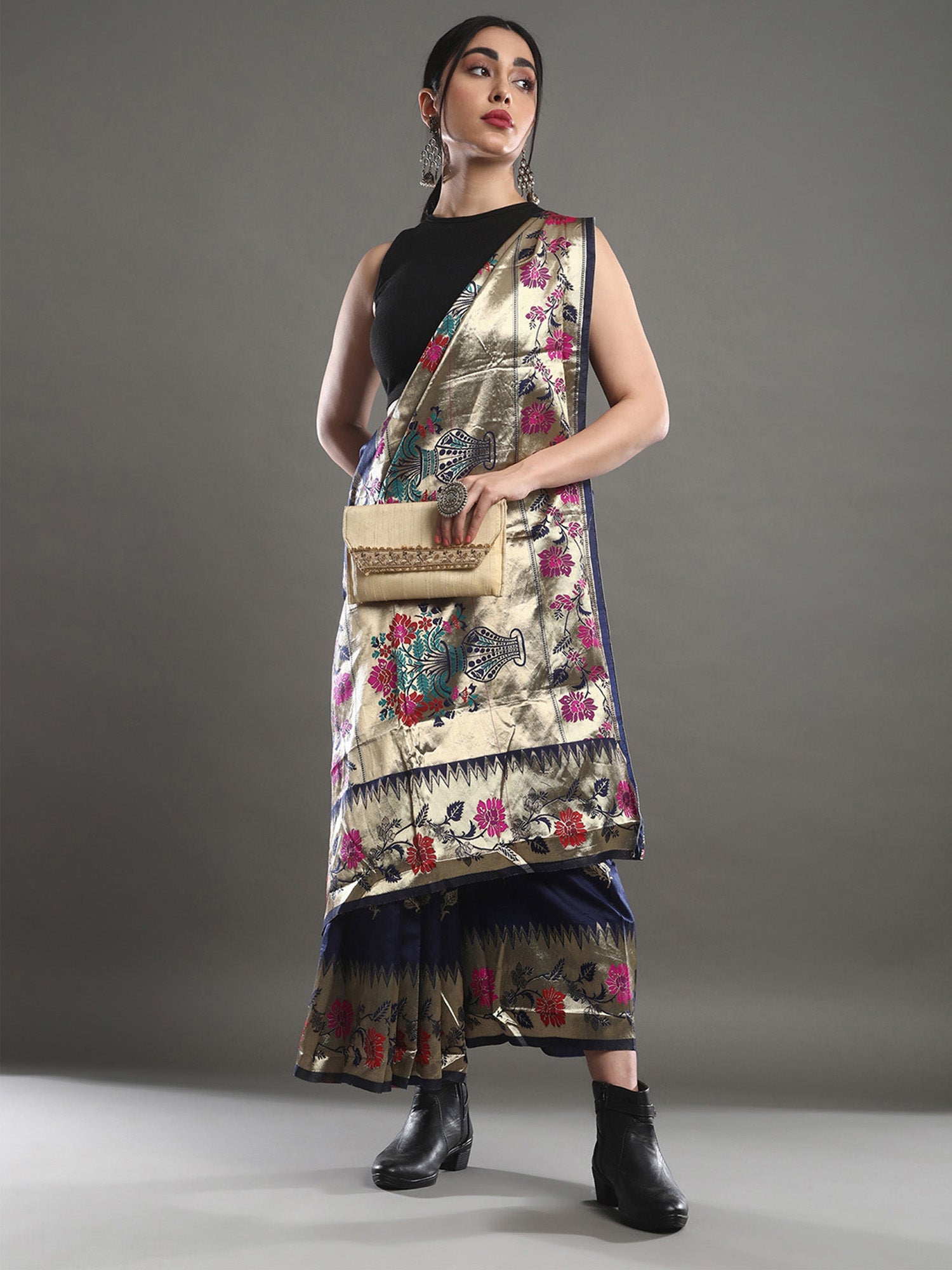Navy Blue & Gold : Banarasi Silk Saree - Ressa