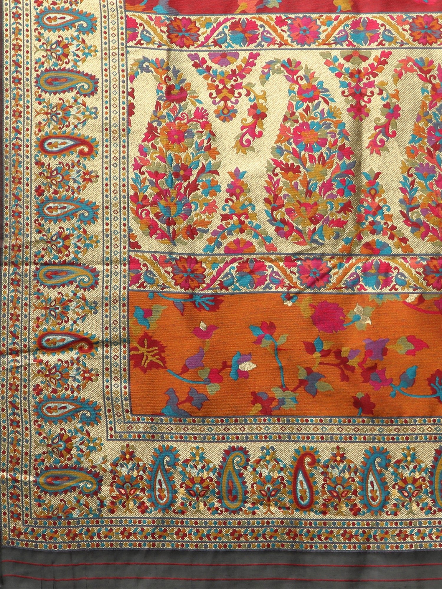 Navy Blue Kashmiri Silk Saree with Flower Motif - Ressa