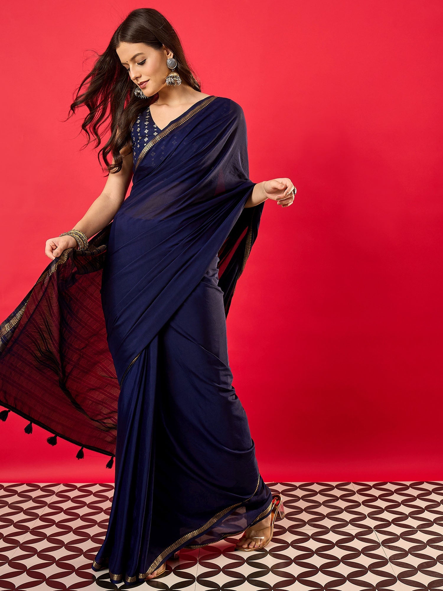 Navy Blue Mysore Silk Saree - Ressa