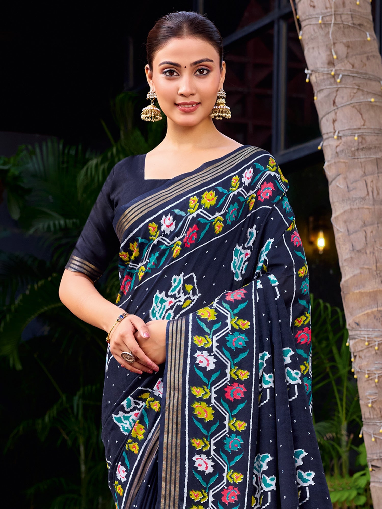 Navy Blue Patola Printed Saree - Ressa