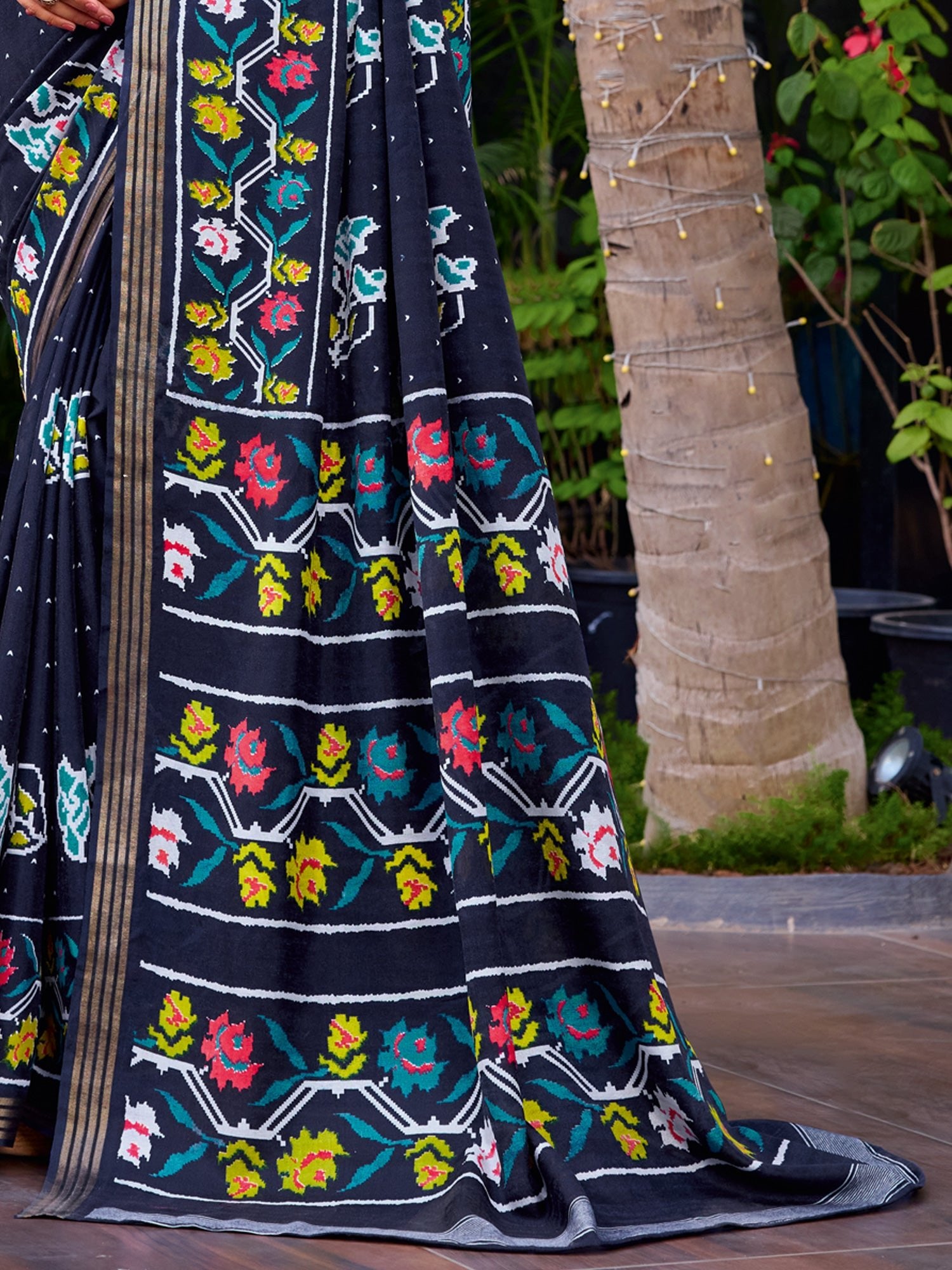 Navy Blue Patola Printed Saree - Ressa