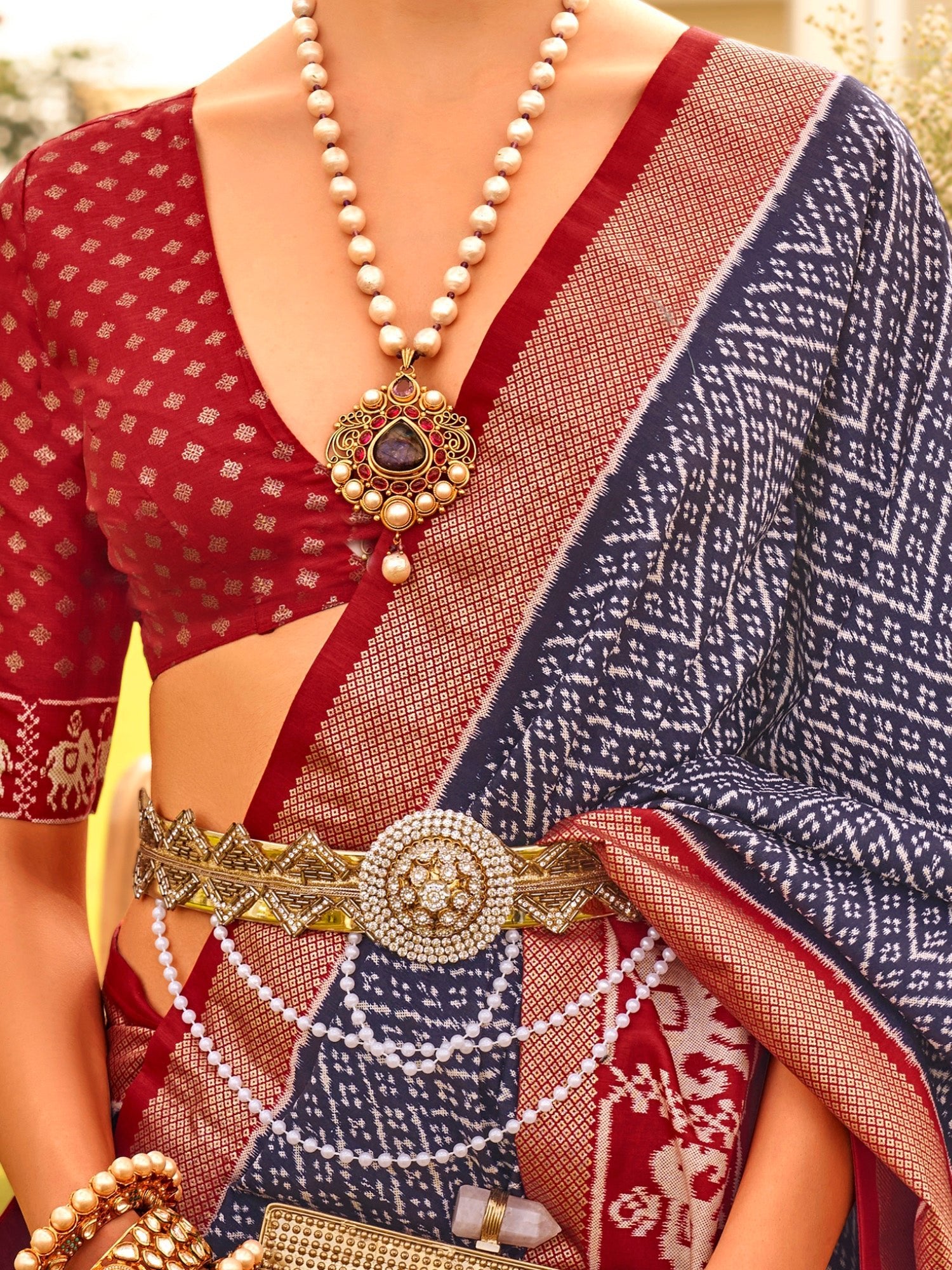 Navy Blue Patola Silk Saree - Ressa