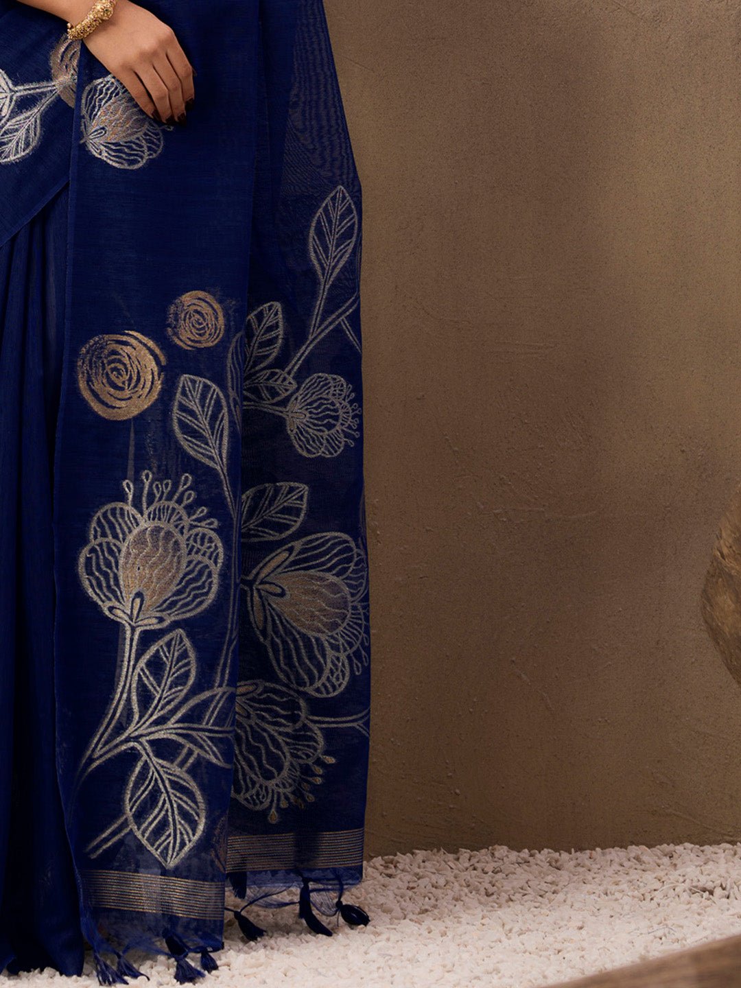 Navy Blue Pure Silk Saree - Ressa