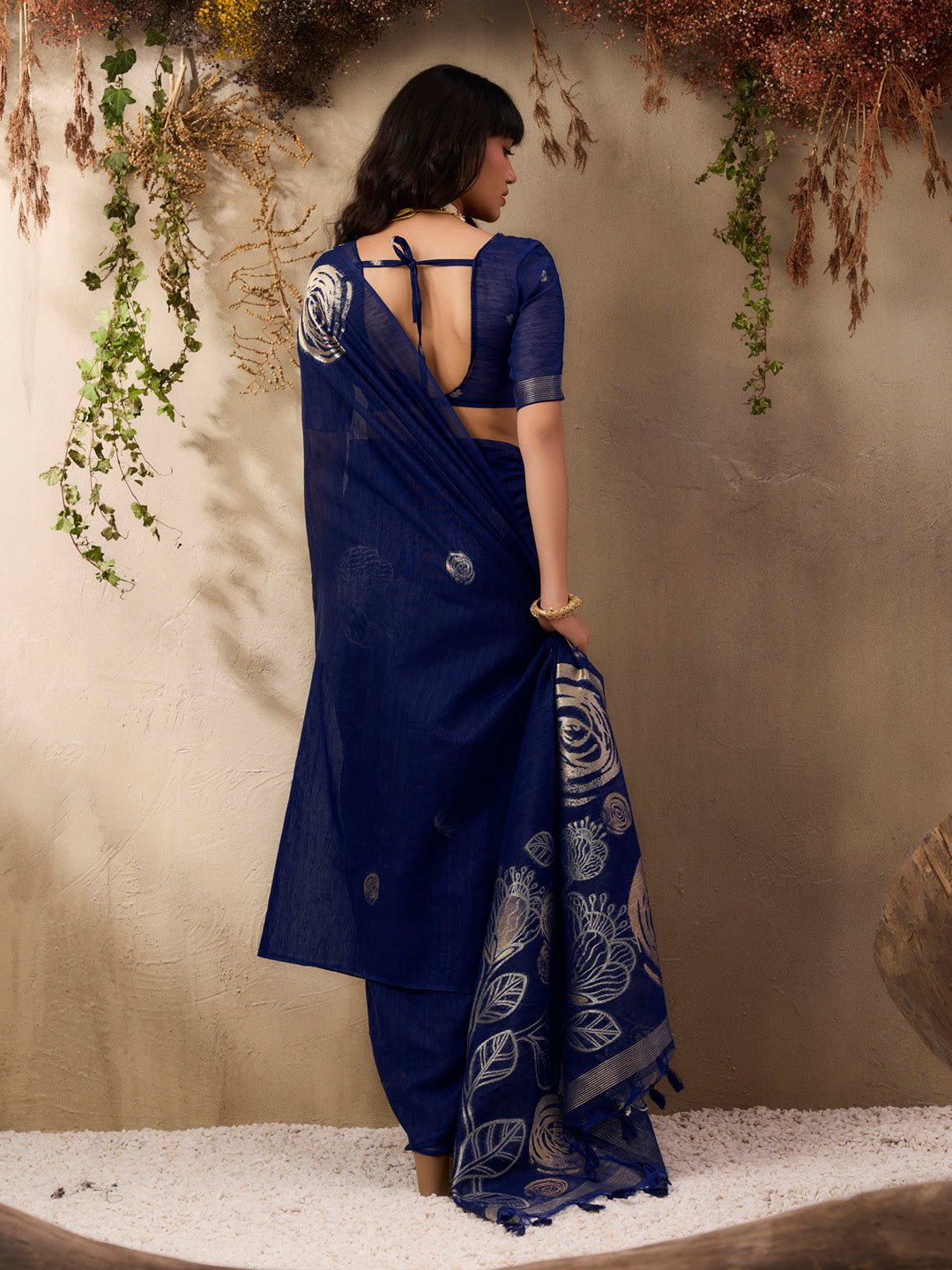 Navy Blue Pure Silk Saree - Ressa