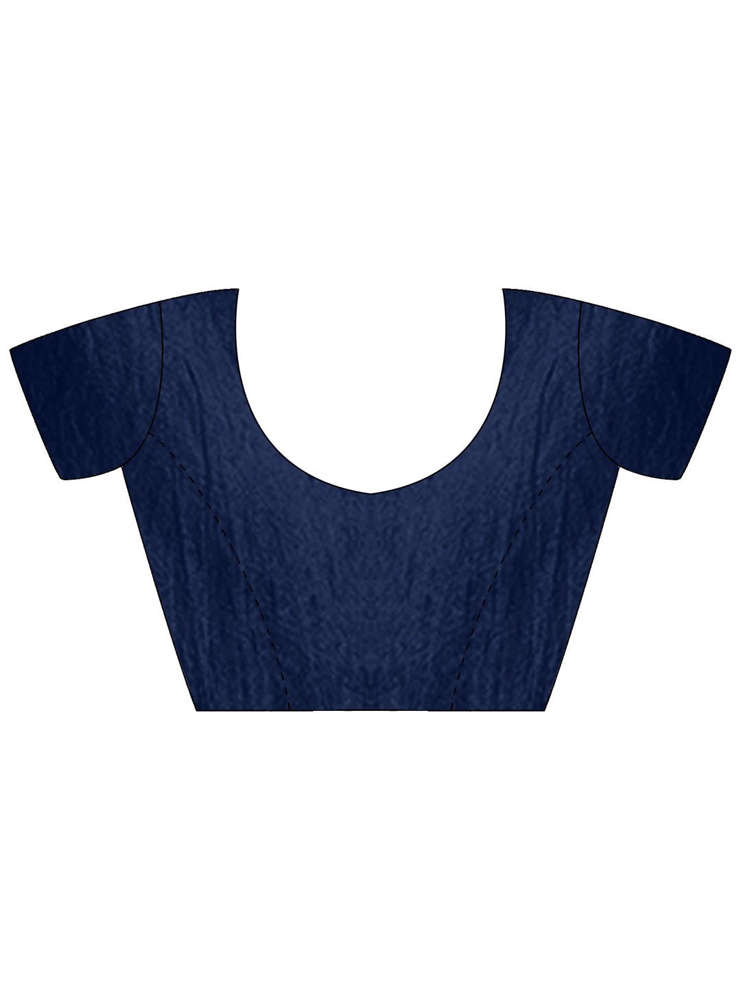 Navy Blue Satin Chiffon Embroidered Border Saree - Ressa