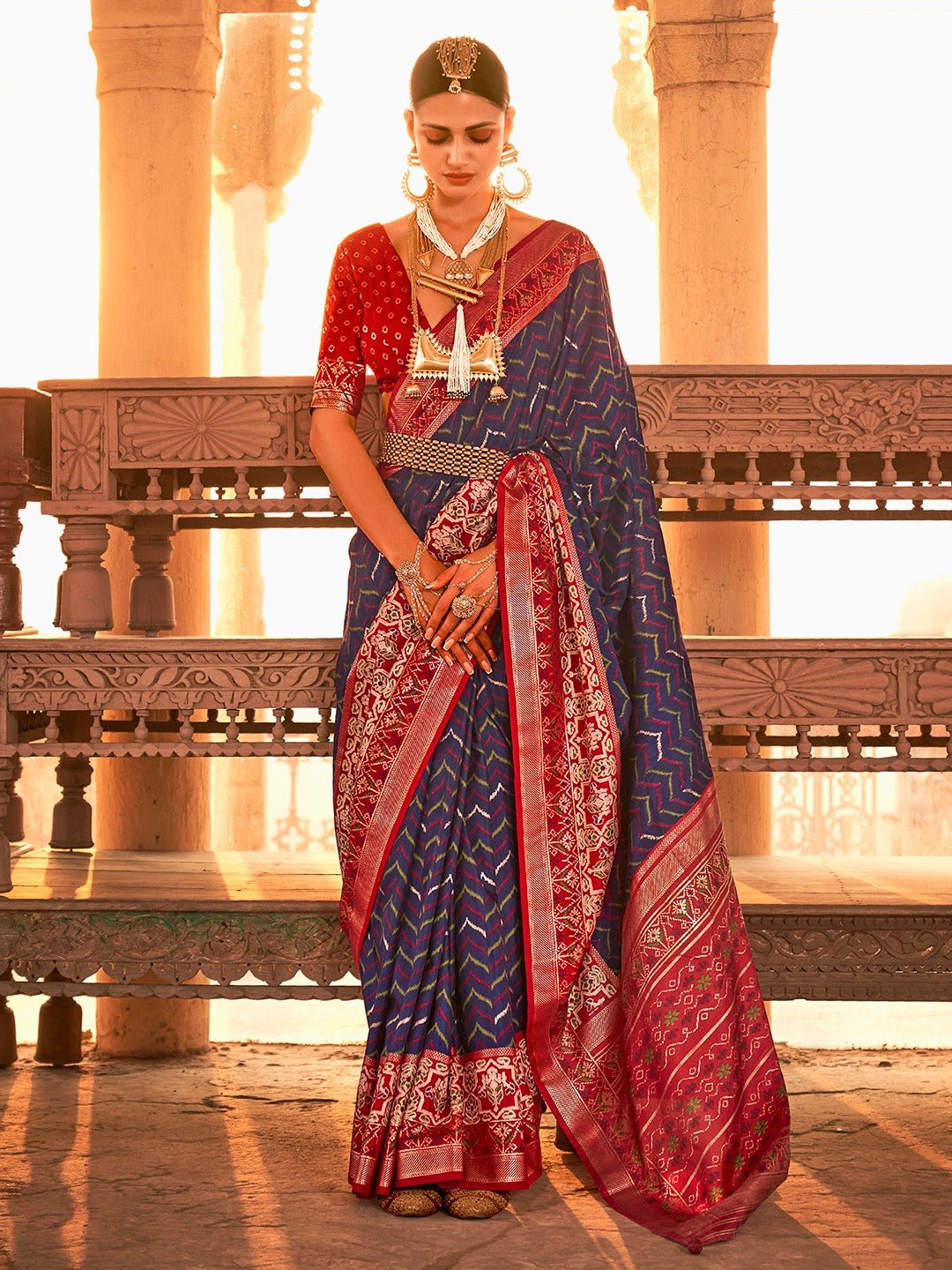 Navy Blue Silk Blend Banarasi Saree - Ressa