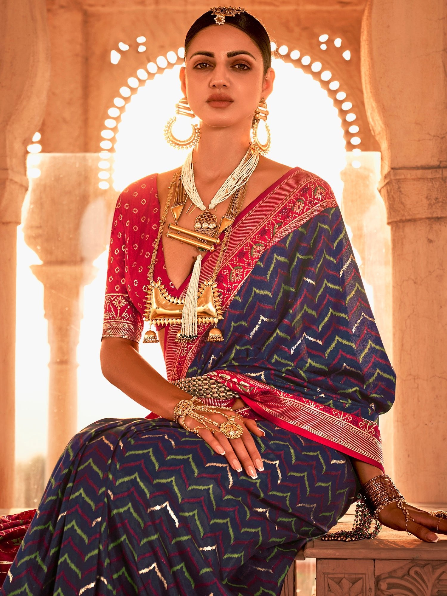 Navy Blue Silk Blend Banarasi Saree - Ressa