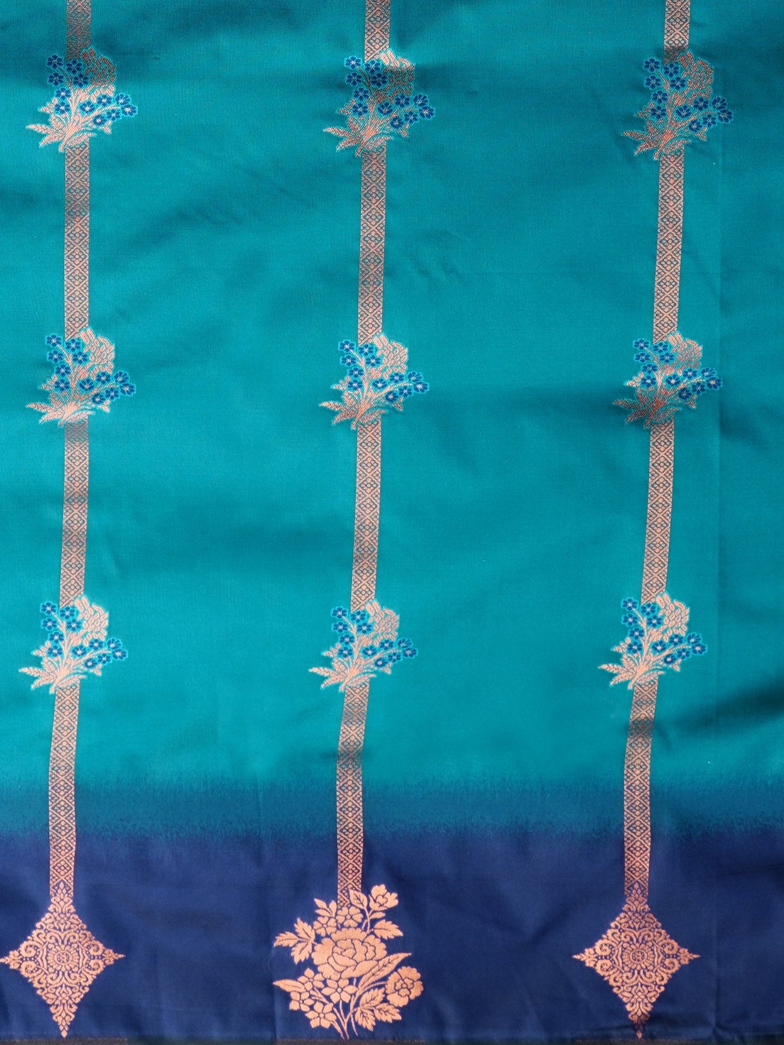 Navy Blue & Teal Ombre Banarasi Silk Saree with Zari Bootis - Ressa