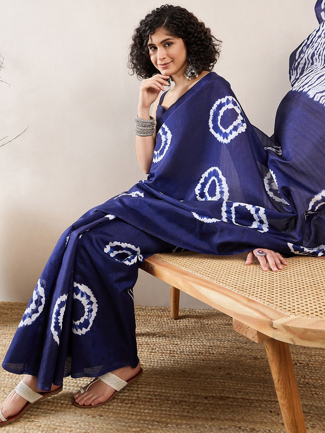 Navy Blue Tie Dye Printed Saree - Ressa
