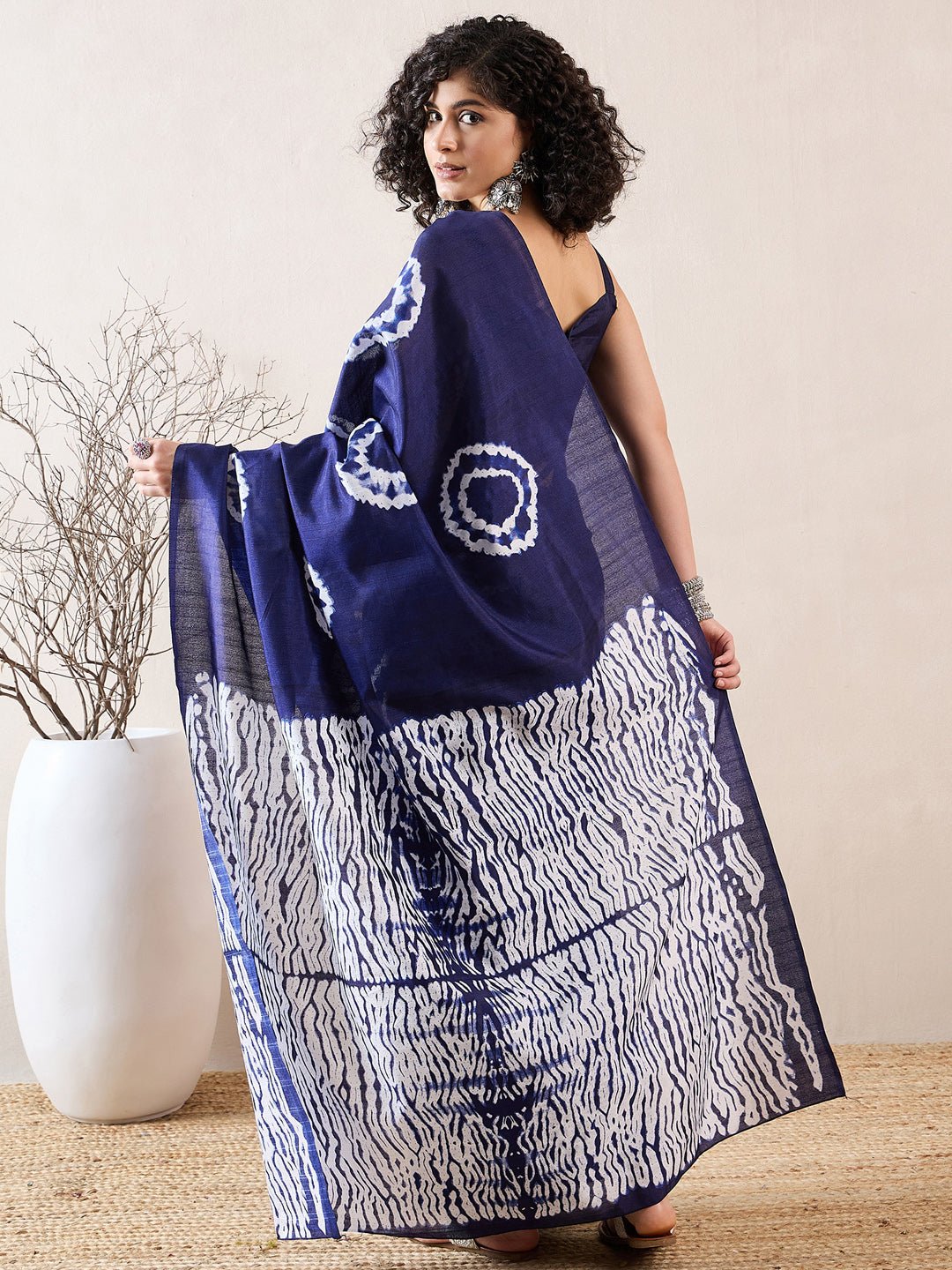 Navy Blue Tie Dye Printed Saree - Ressa