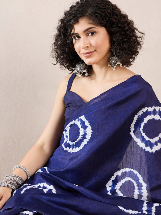 Navy Blue Tie Dye Printed Saree - Ressa
