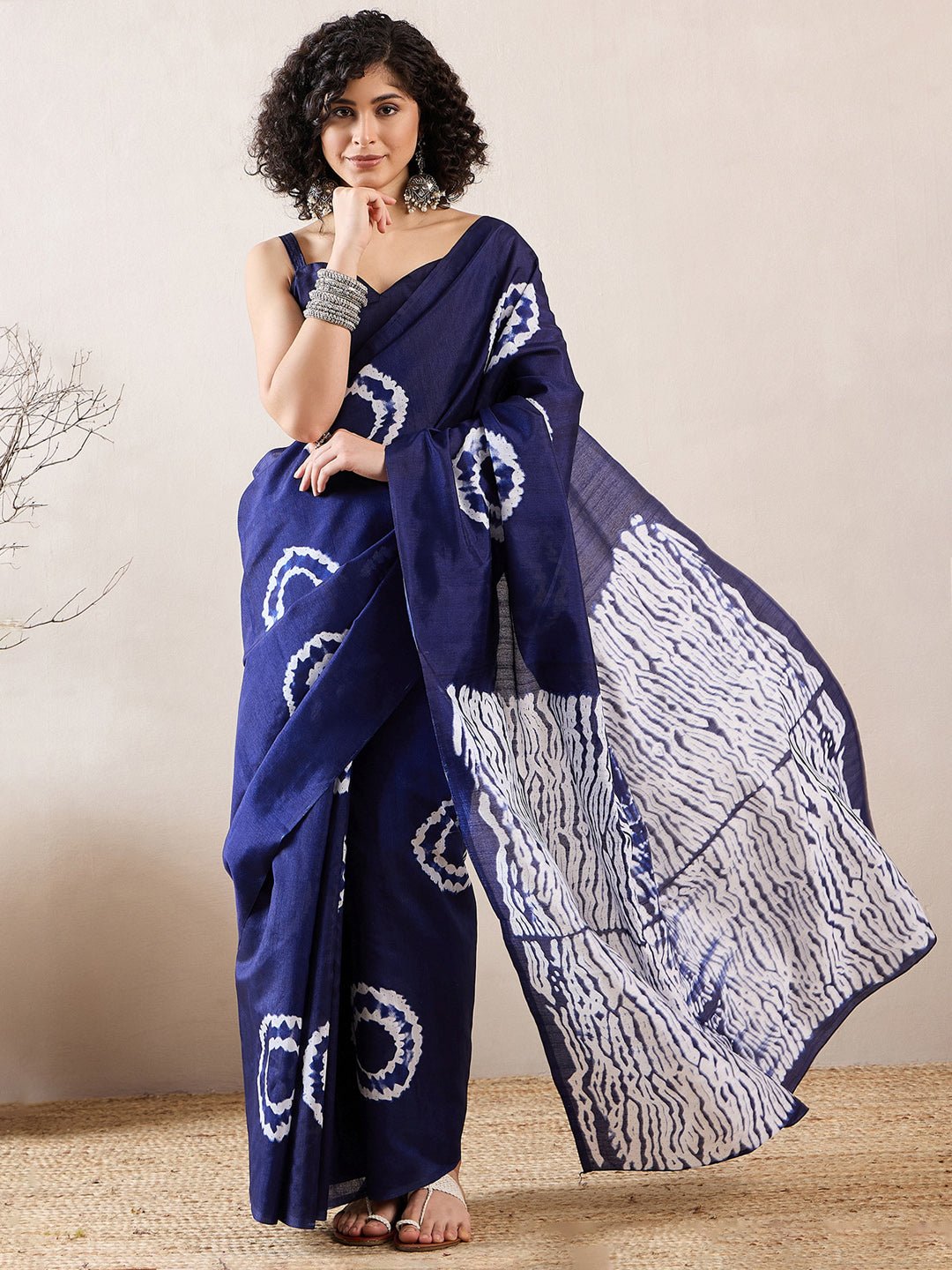 Navy Blue Tie Dye Printed Saree - Ressa