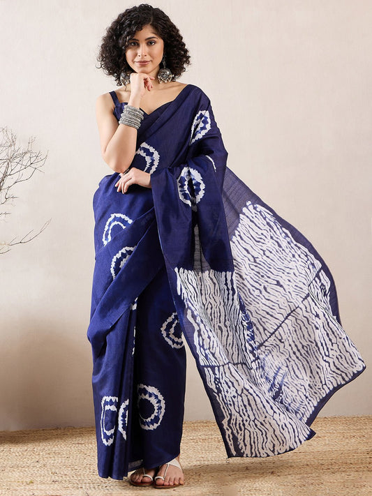 Navy Blue Tie Dye Printed Saree - Ressa