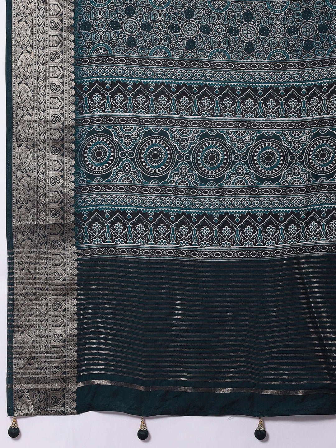 Navy blue viscose saree with digital print - Ressa