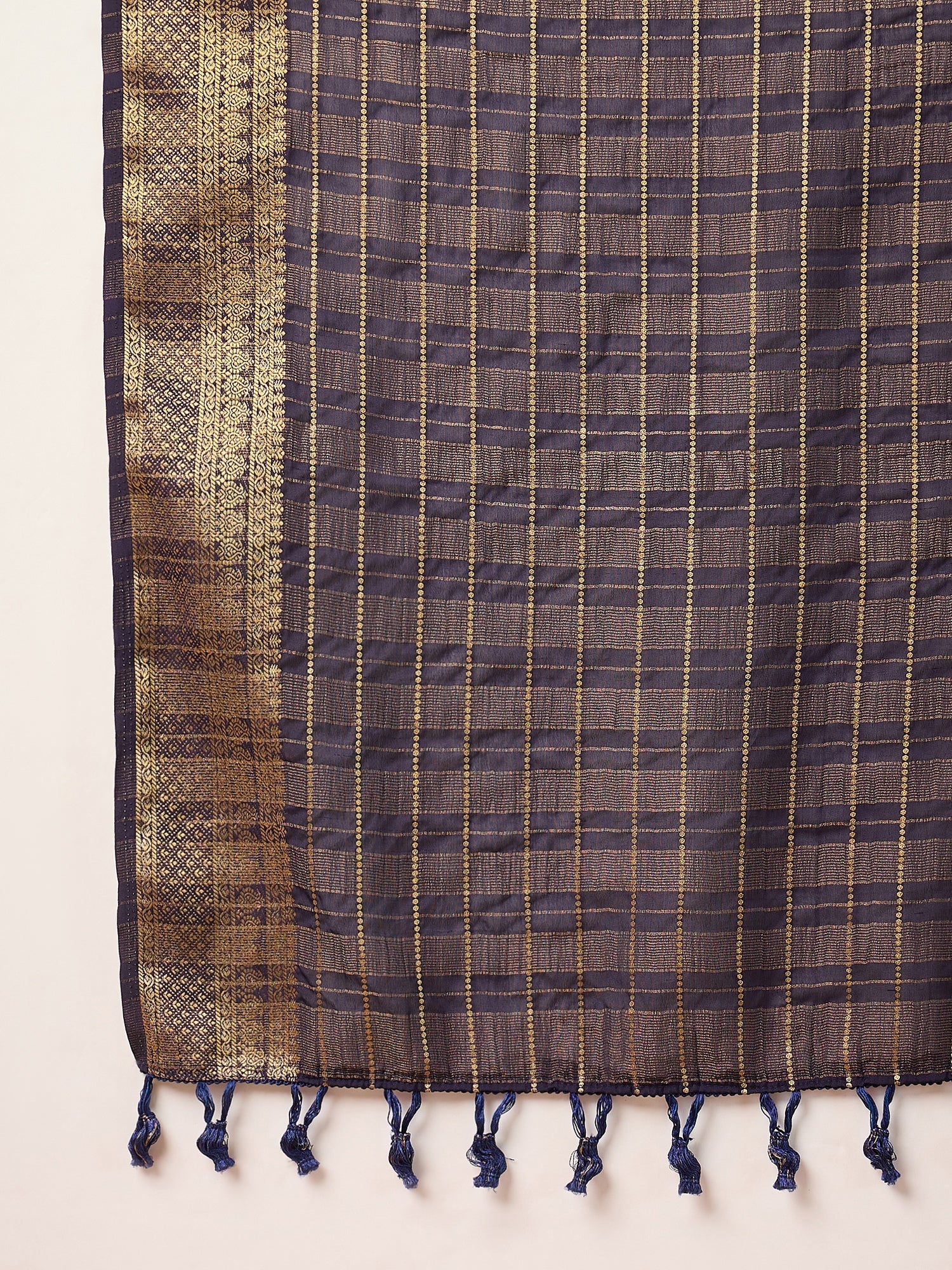Navy Blue Zari Check Georgette Saree - Ressa