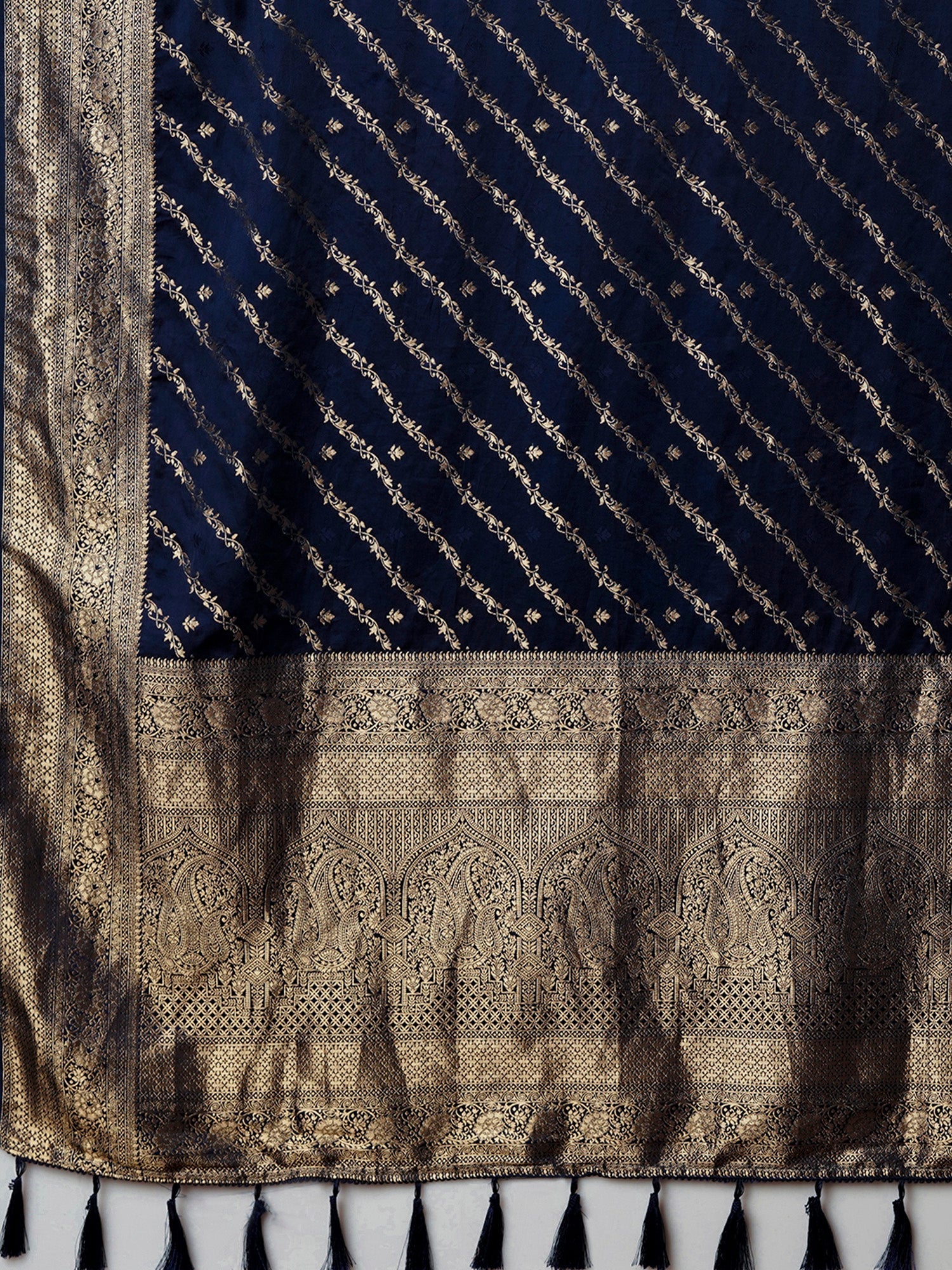 Navy Blue Zari Woven Satin Saree - Ressa
