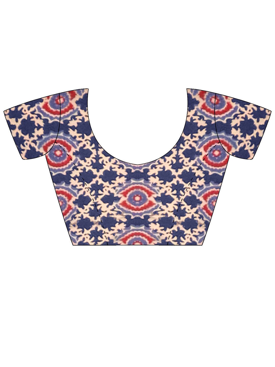 Navy Crepe Ajrakh Block Printed Saree - Ressa