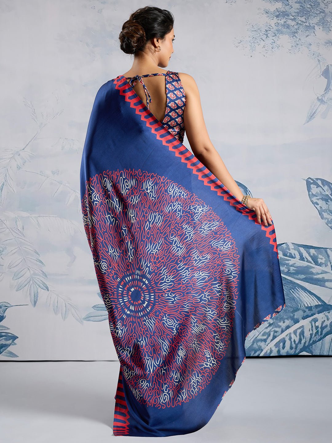 Navy Satin Silk Saree - Ressa