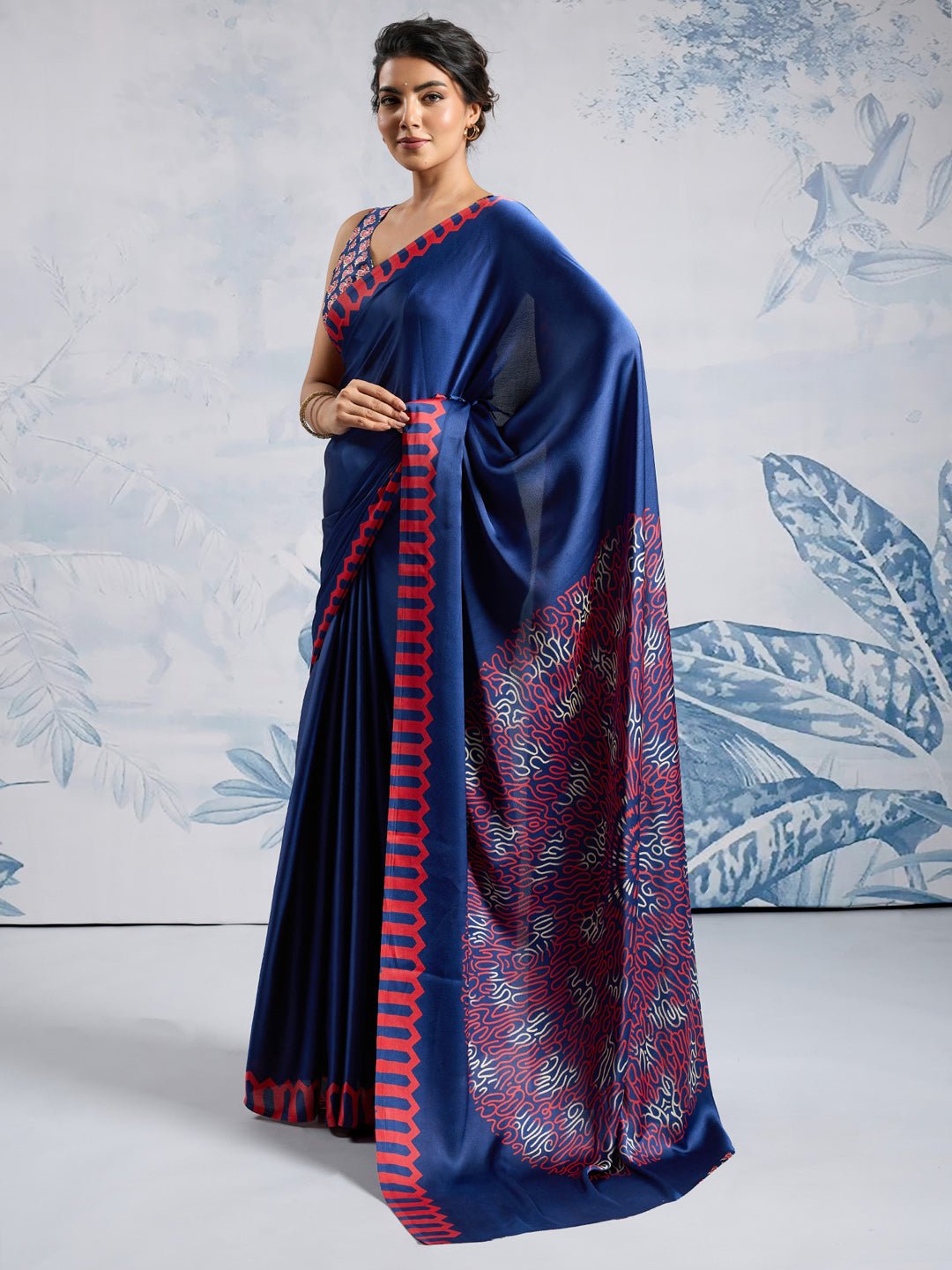 Navy Satin Silk Saree - Ressa