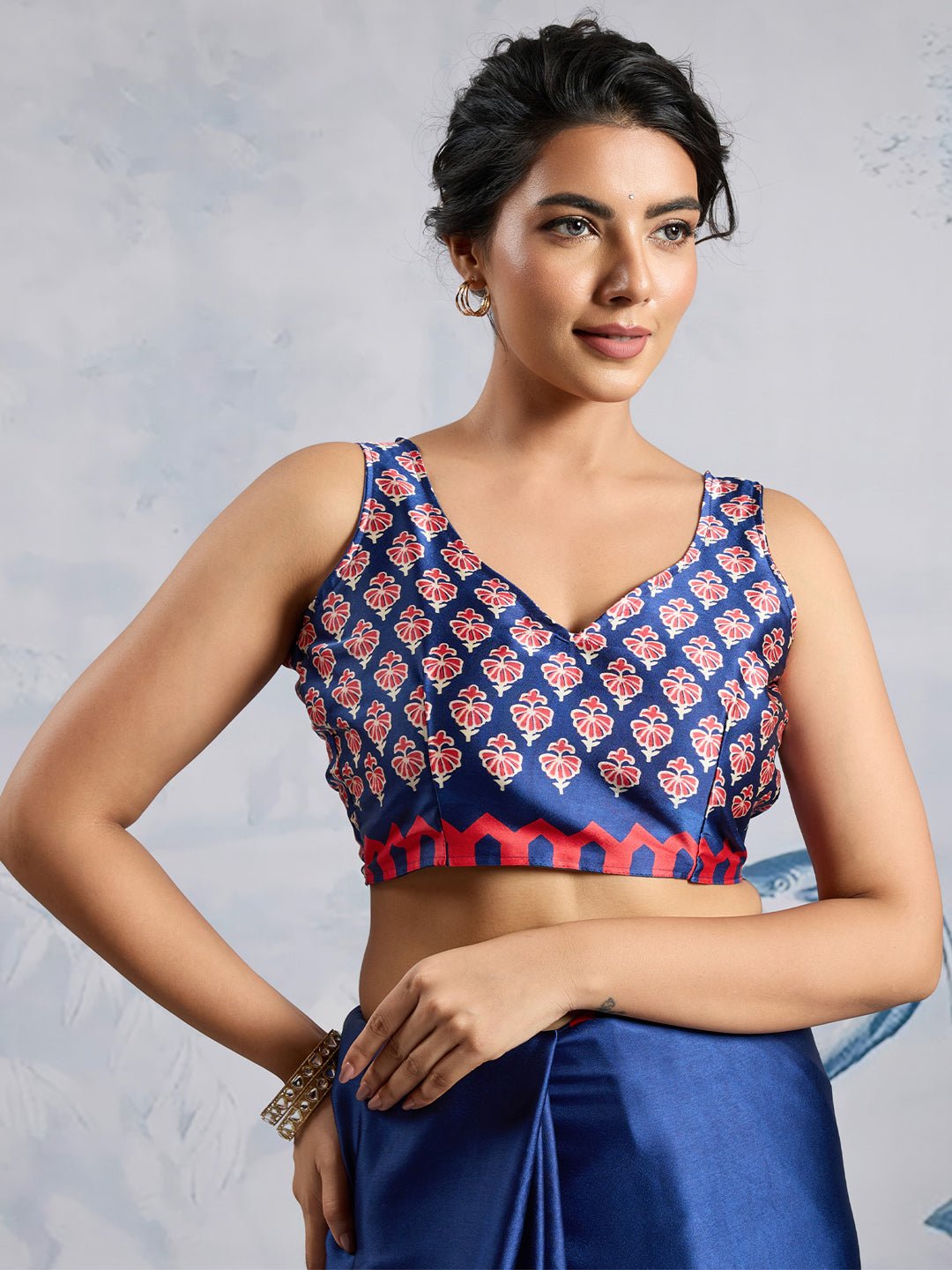 Navy Satin Silk Saree - Ressa