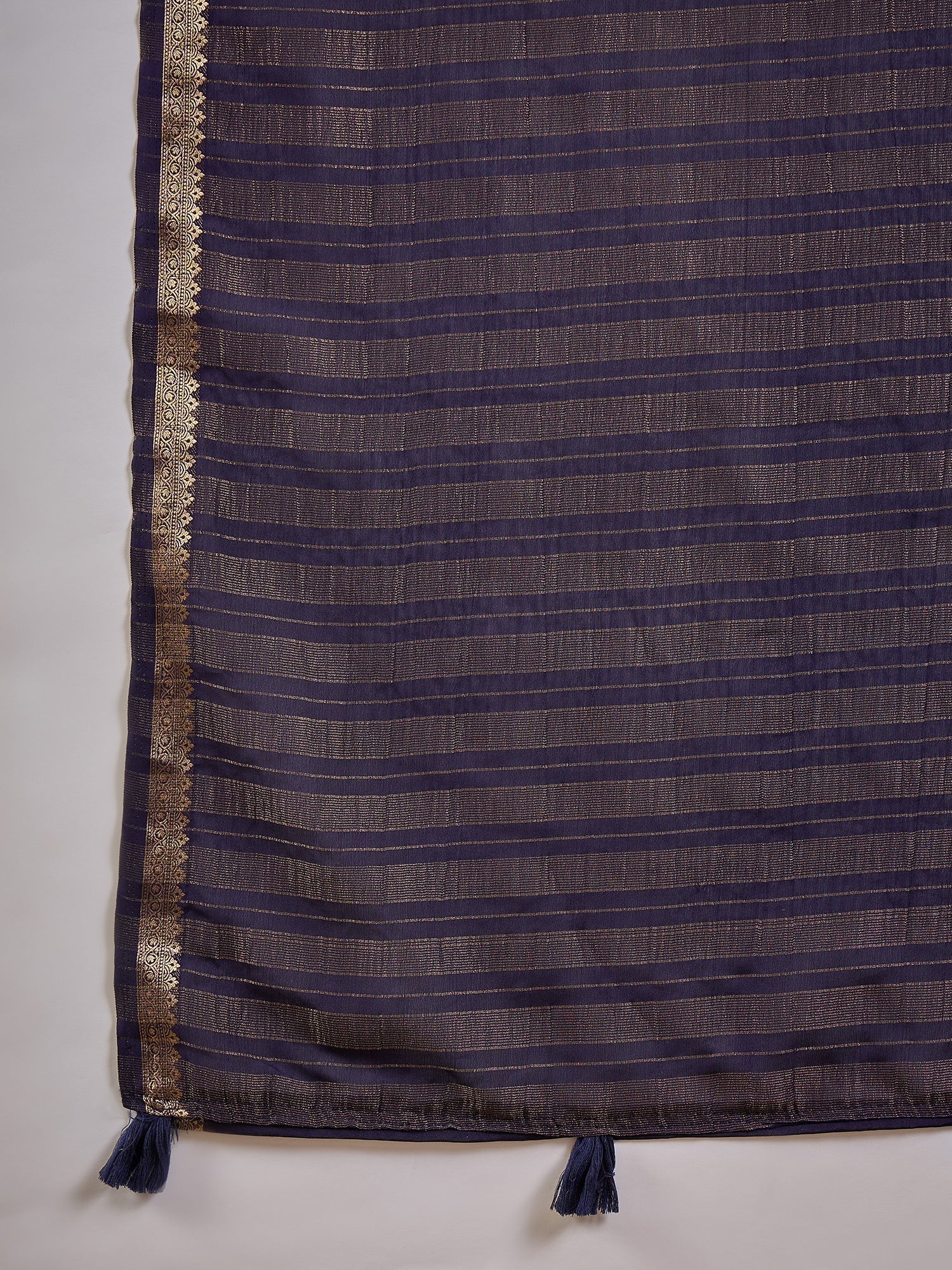 Navy Silk Saree with Zari Border & Embroidered Blouse - Ressa
