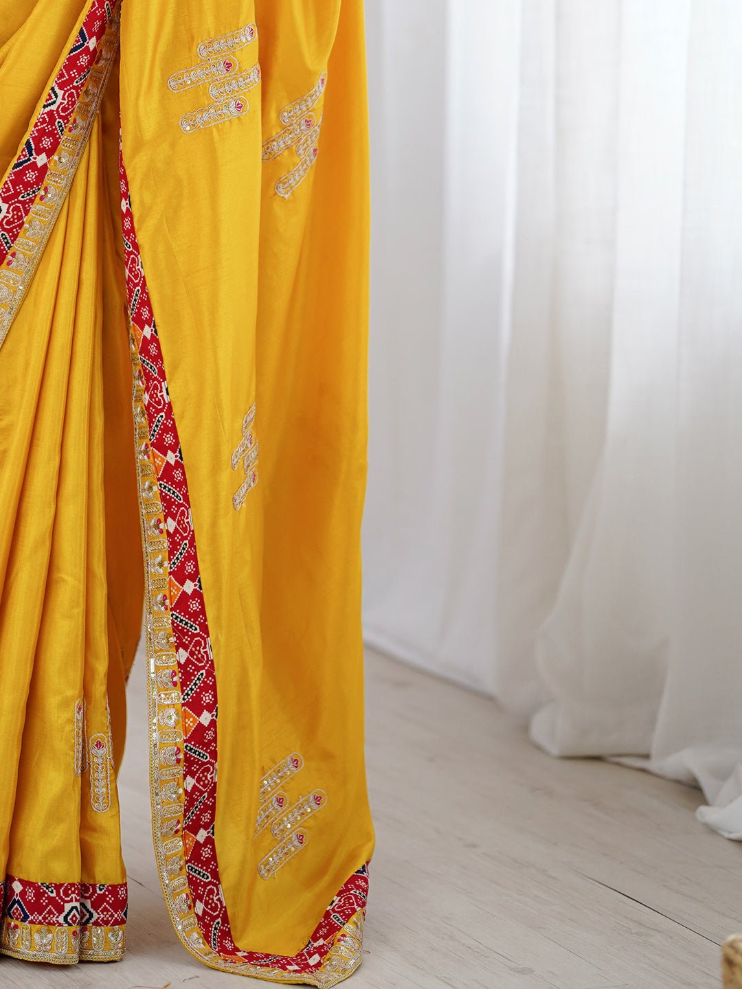 Nilam Yellow Silk Saree with Patola Border & Embroidery - Ressa
