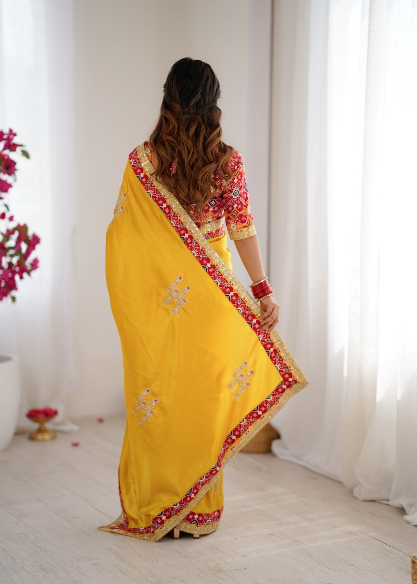Nilam Yellow Silk Saree with Patola Border & Embroidery - Ressa