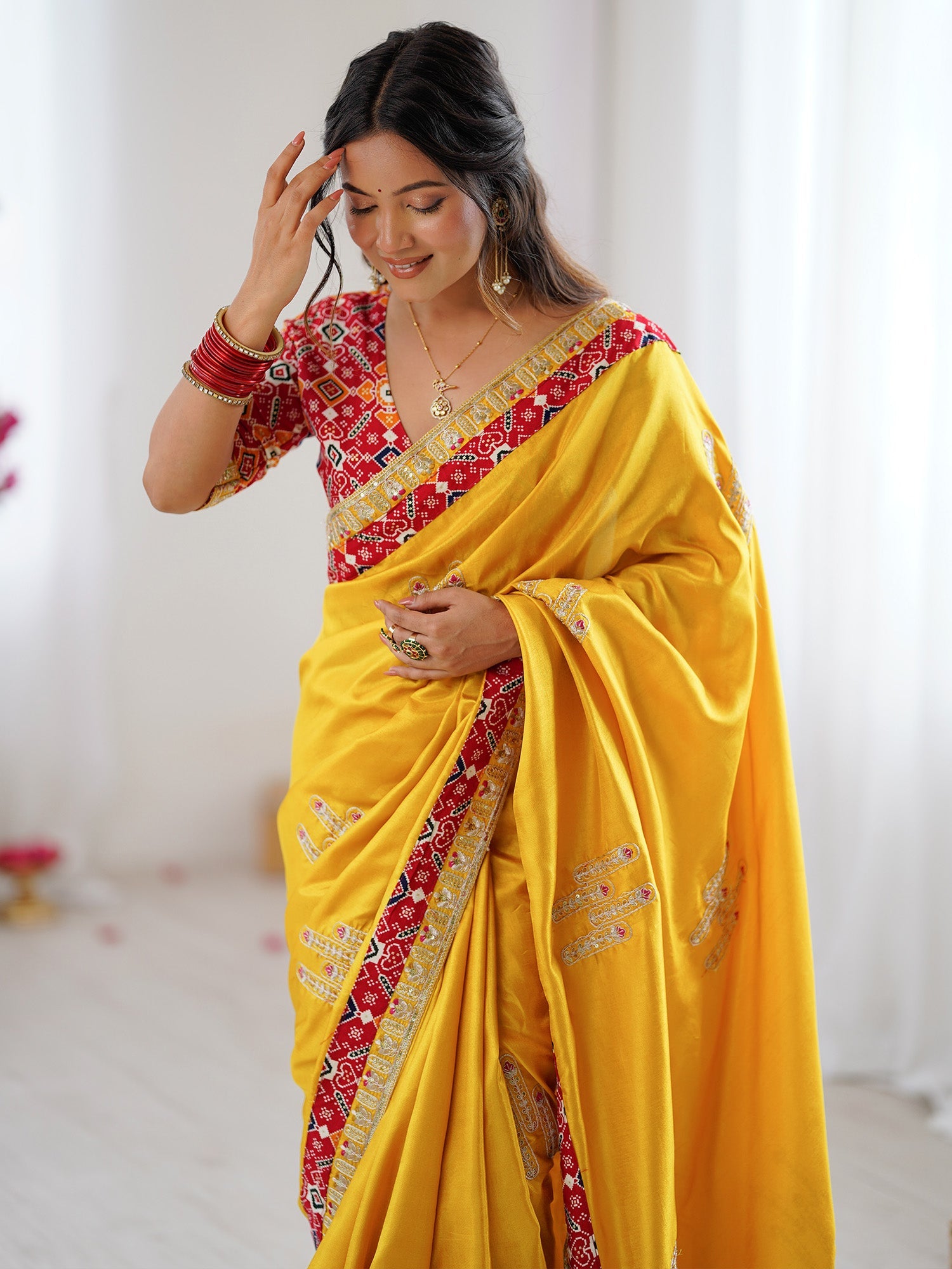 Nilam Yellow Silk Saree with Patola Border & Embroidery - Ressa