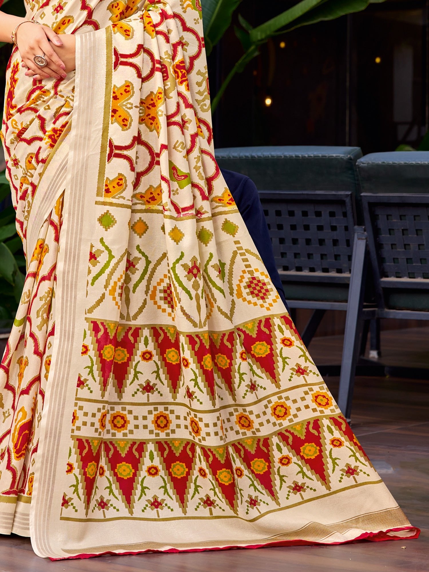 Off-White and Red Patola Saree - Ressa