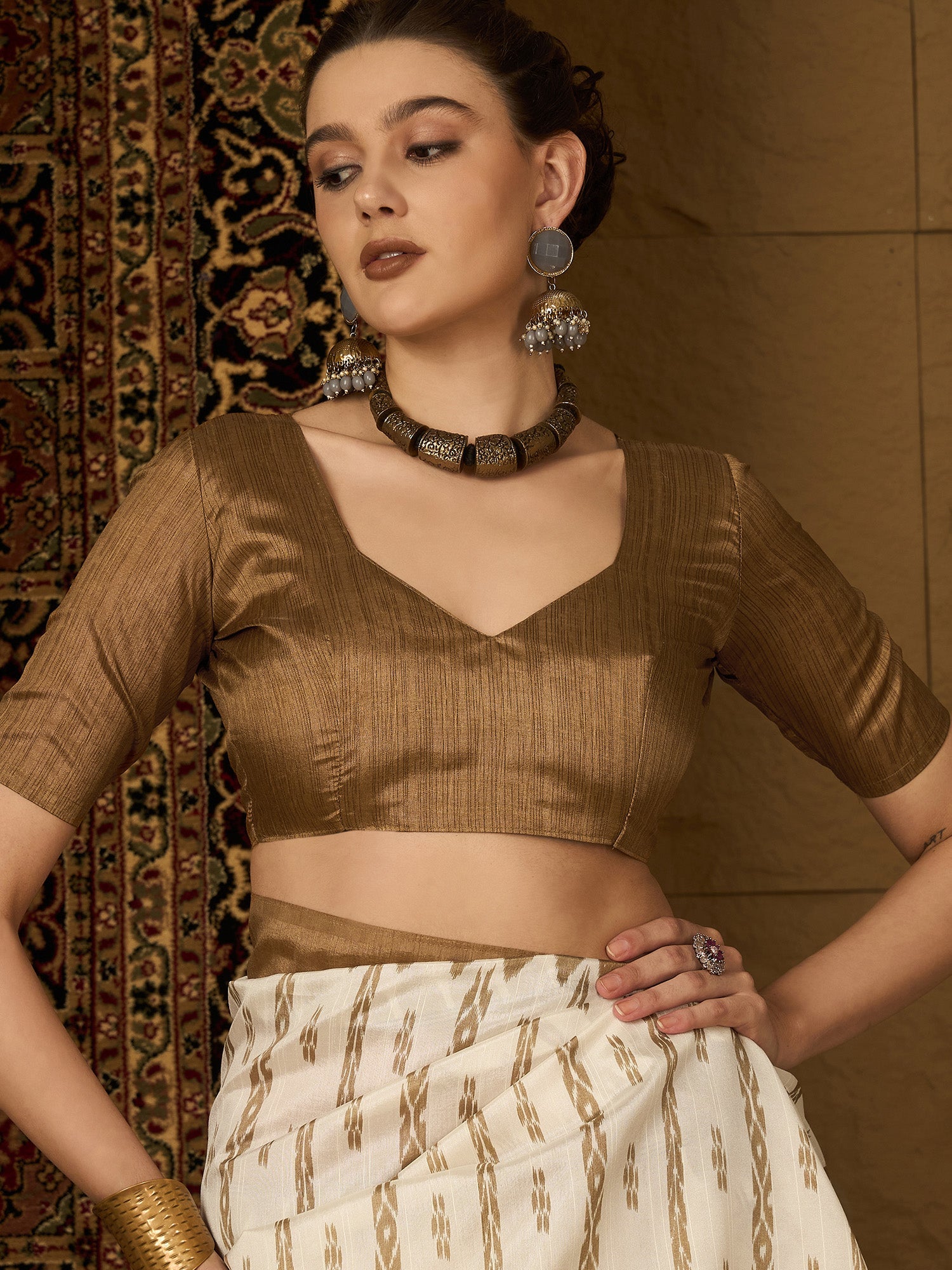 Off White Bhagalpuri Silk Ikkat Printed Saree - Ressa